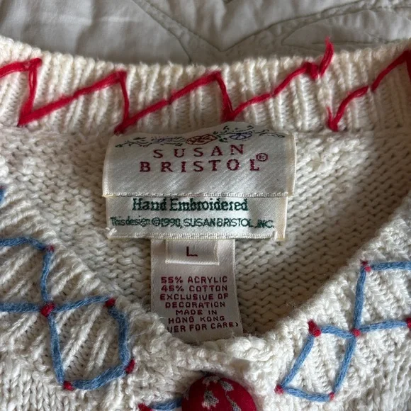 Americana 1990 Embroidered Cream Cardigan Sweater -size M? - Picture 7 of 13